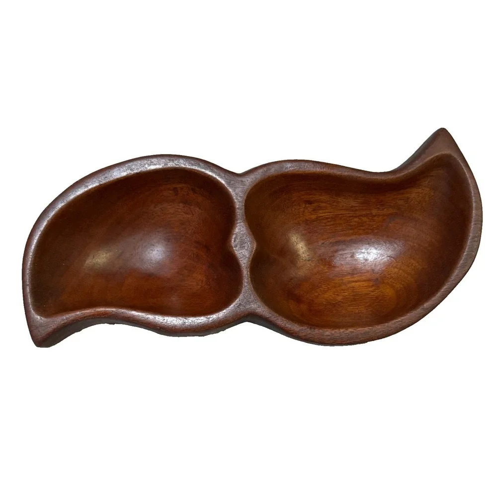 Vintage Mid Century Modern Hand Carved Monkey Pod Wood‎ Chunky Dish Bowl 8